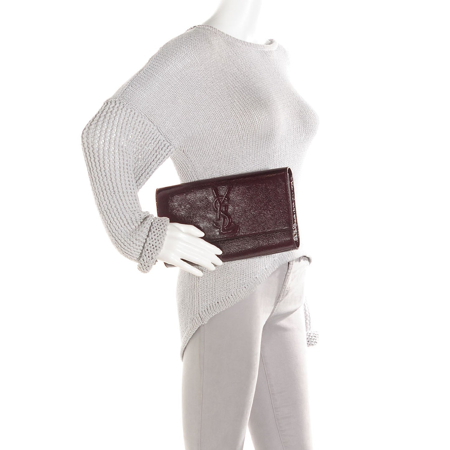 Textured Patent Monogram Large Belle De Jour Clutch Burgundy
