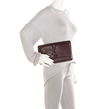 Saint Laurent Textured Patent Monogram Large Belle De Jour Clutch Burgundy 2 of 7
