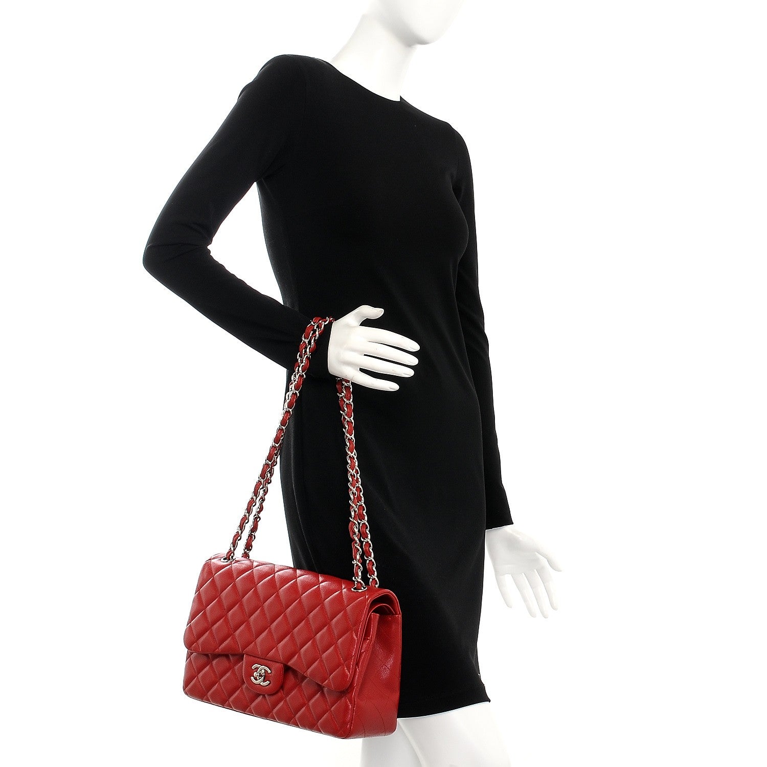 Chanel Caviar Quilted Jumbo Double Flap Red 3 of 9