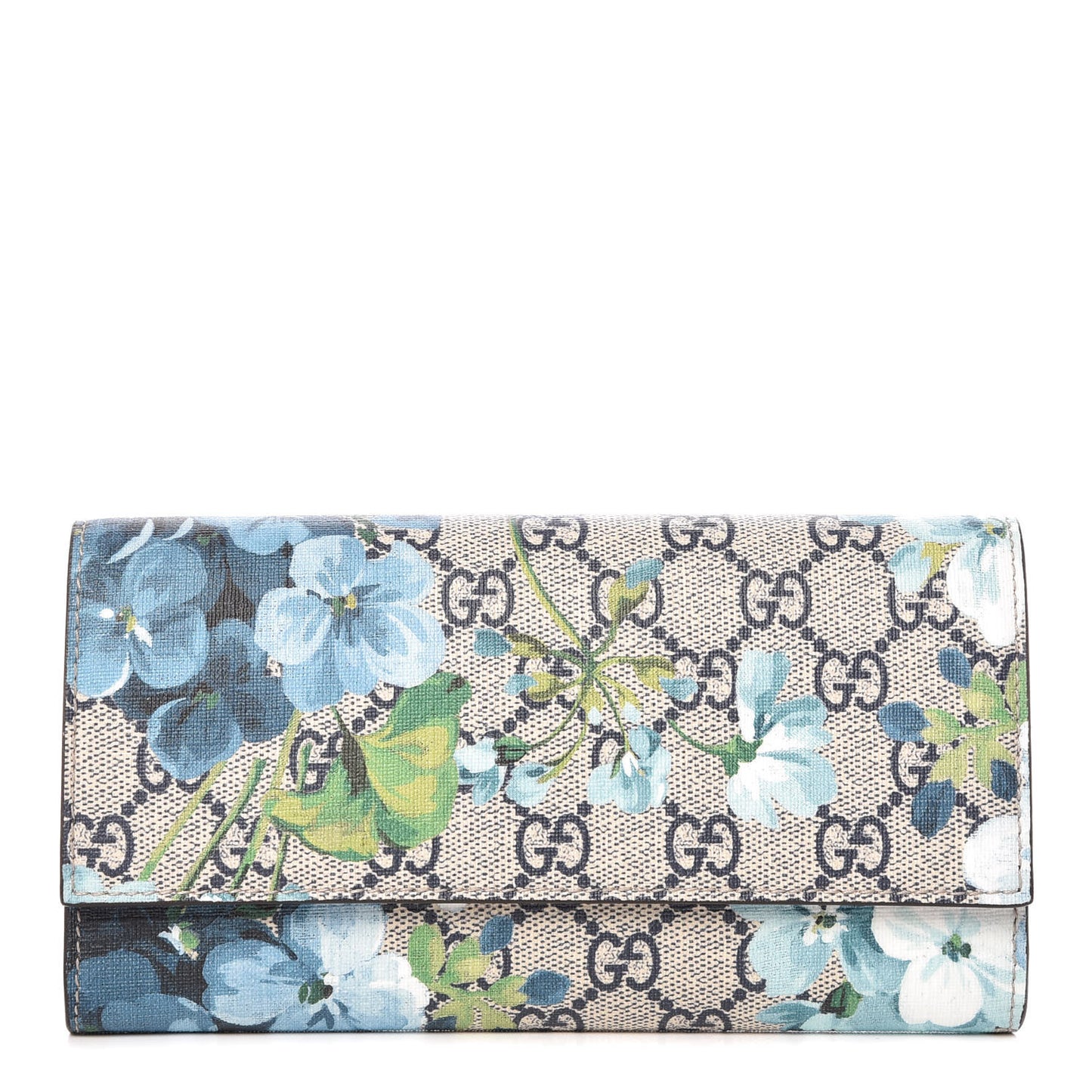 GG Supreme Monogram Blooms Continental Wallet Blue
