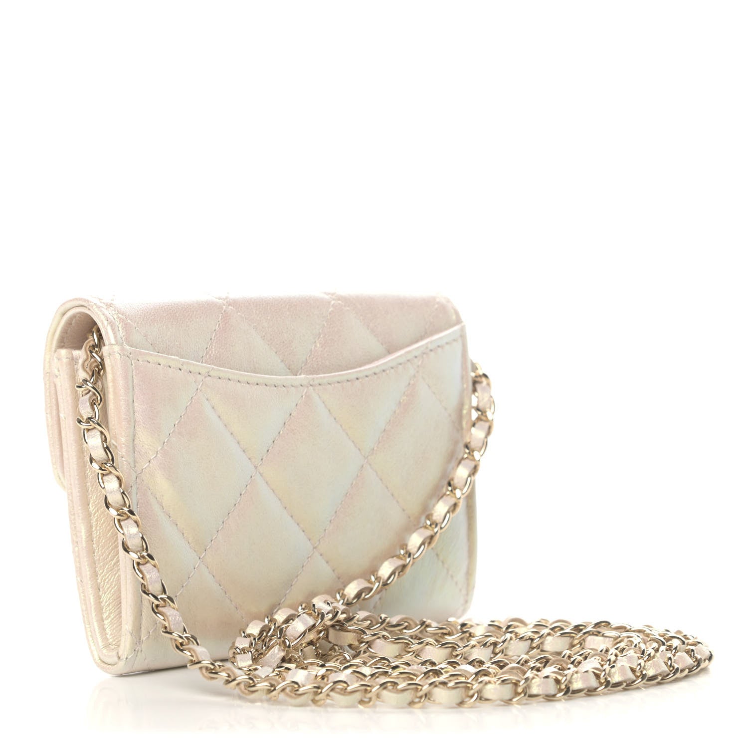 Chanel Iridescent Lambskin Quilted Flap Card Holder On Chain Ivory 2 of 4