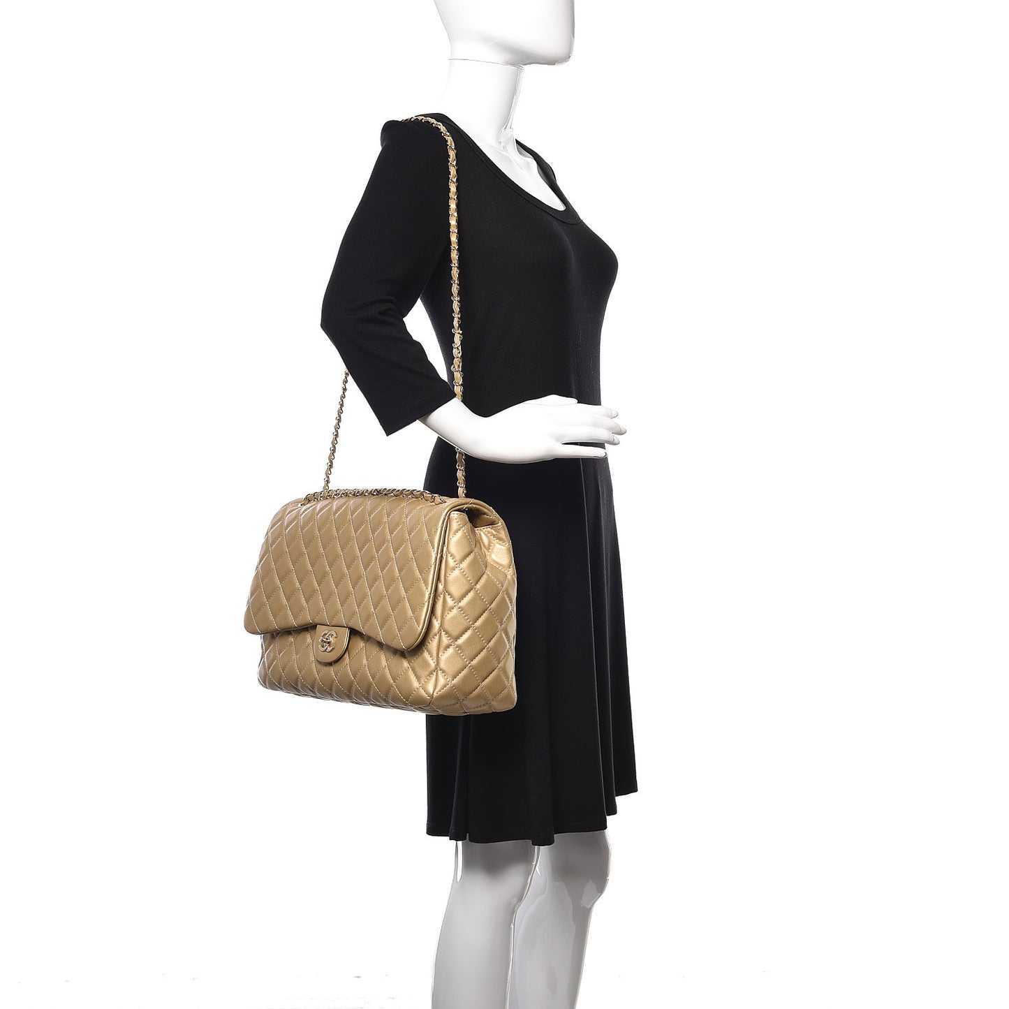 Metallic Calfskin Quilted Small XXL Travel Flap Bag Gold