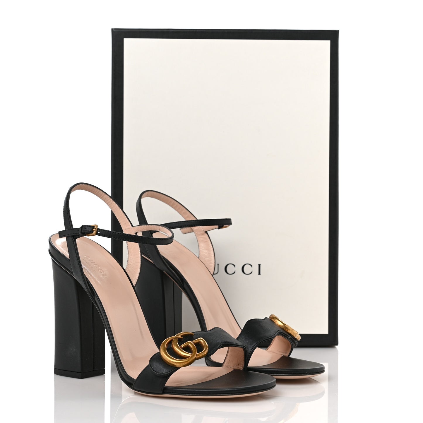 Lifford Calfskin GG Marmont Ankle Wrap 105mm Sandals 40 Black