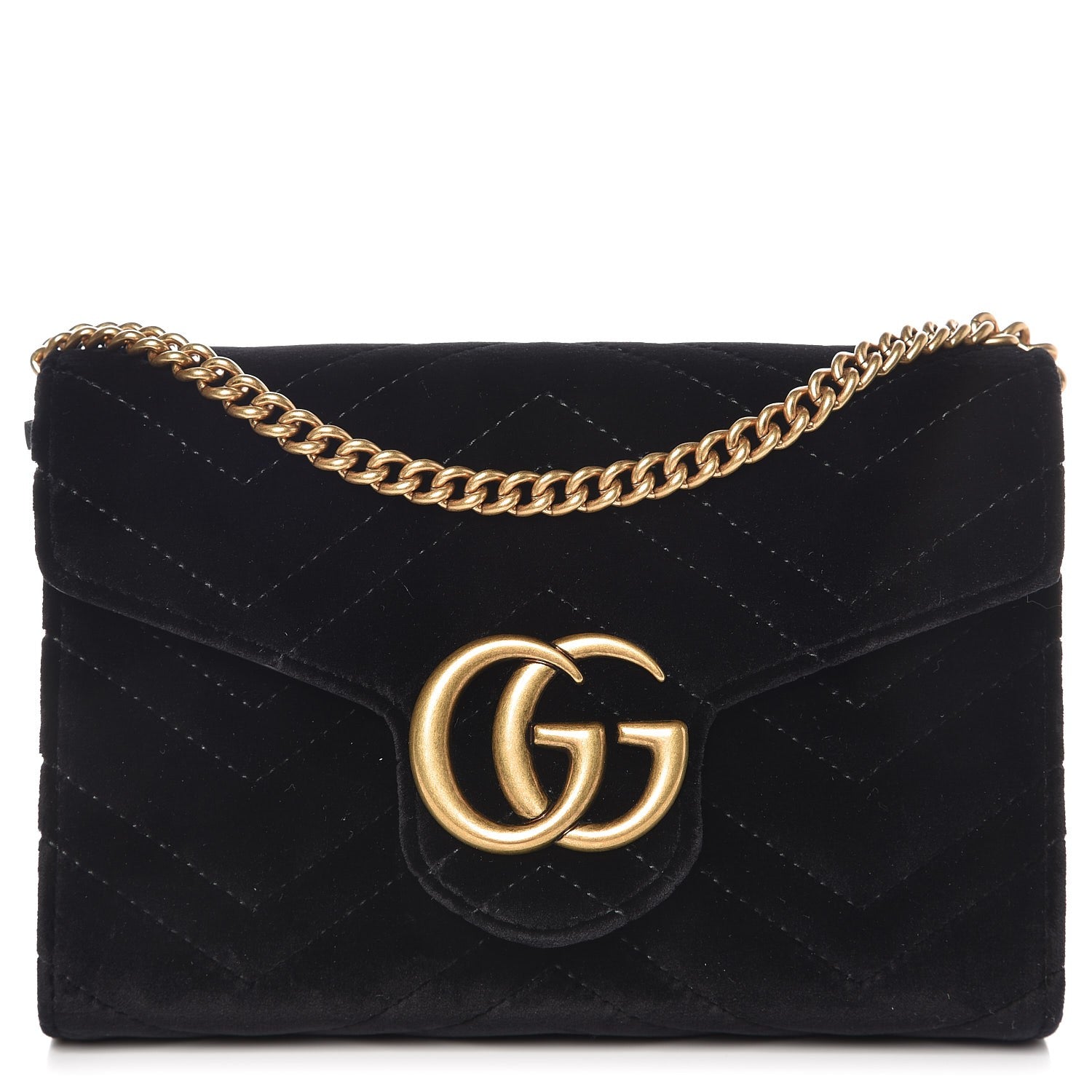 Gucci Velvet Matelasse GG Marmont Chain Wallet Black 1 of 6