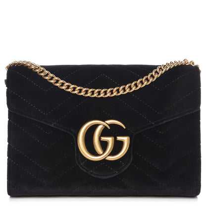 Gucci Velvet Matelasse GG Marmont Chain Wallet Black 1 of 6