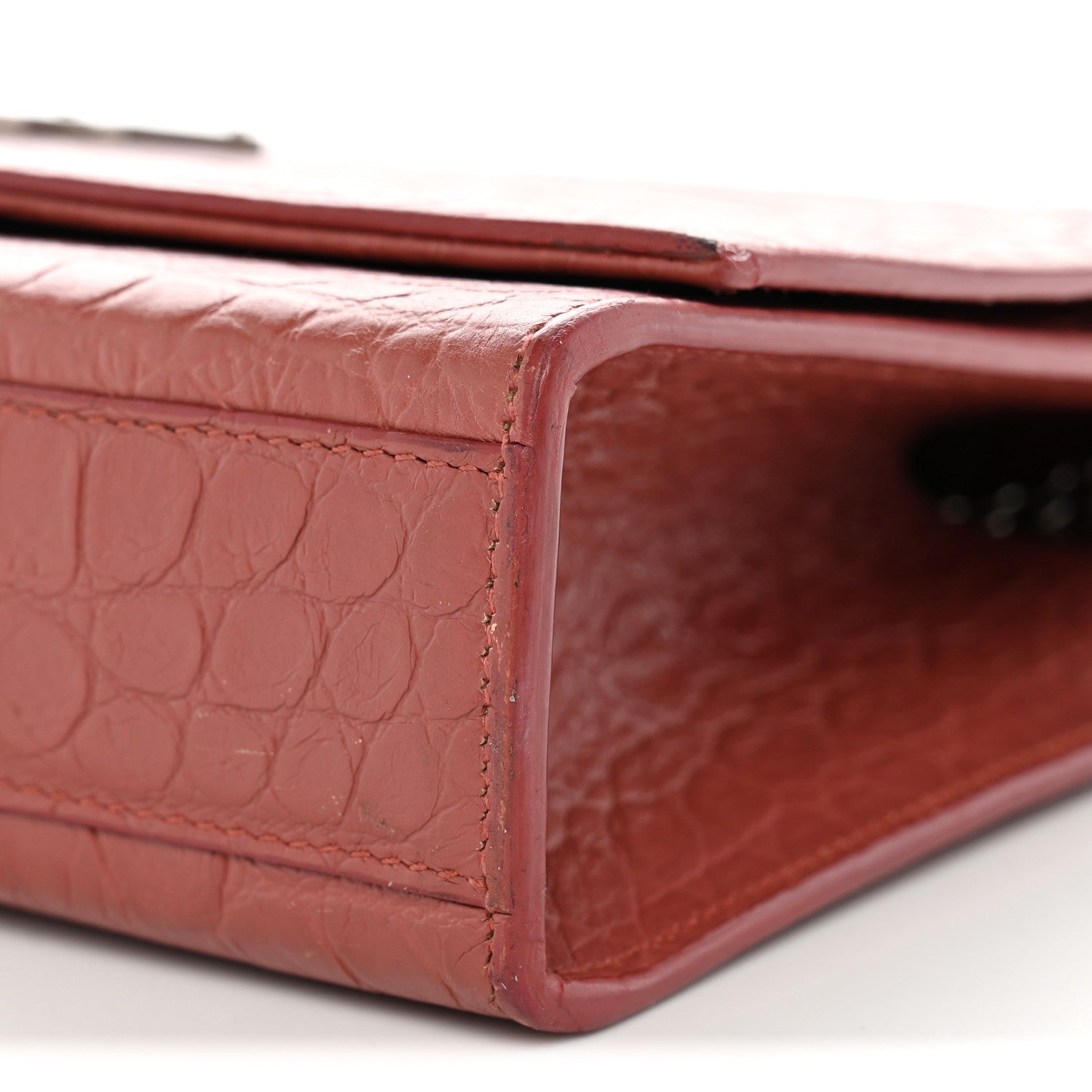 Saint Laurent Calfskin Crocodile Embossed Medium Classic Monogram Kate Tassel Satchel Pink 11 of 12