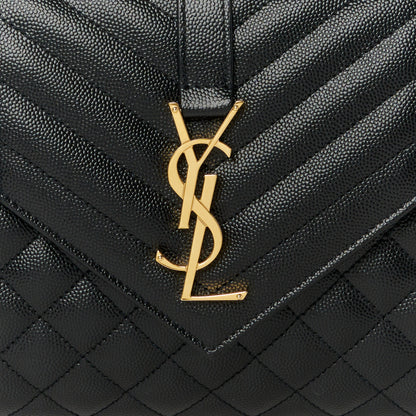 Saint Laurent Grain De Poudre Textured Mixed Matelasse Triquilt Medium Monogram Satchel Black 8 of 10