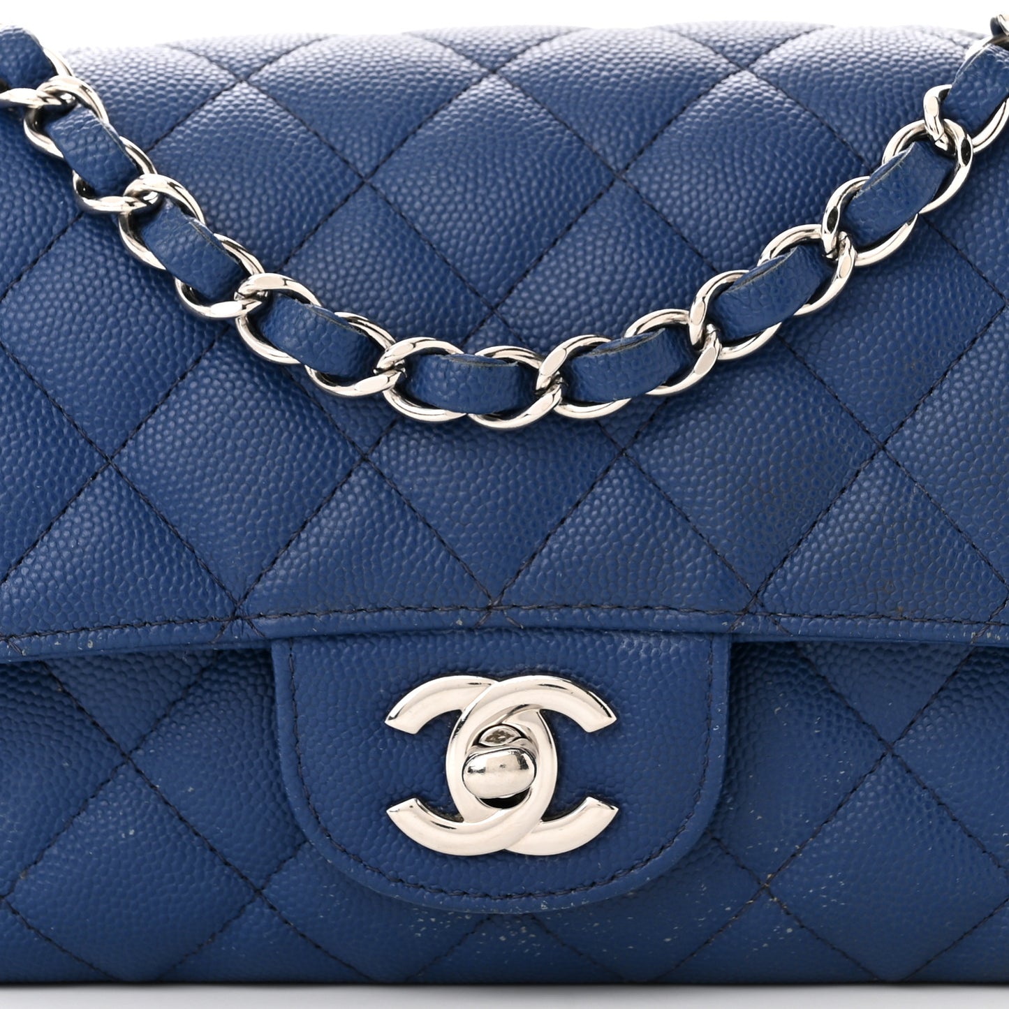 Caviar Quilted Mini Rectangular Flap Blue