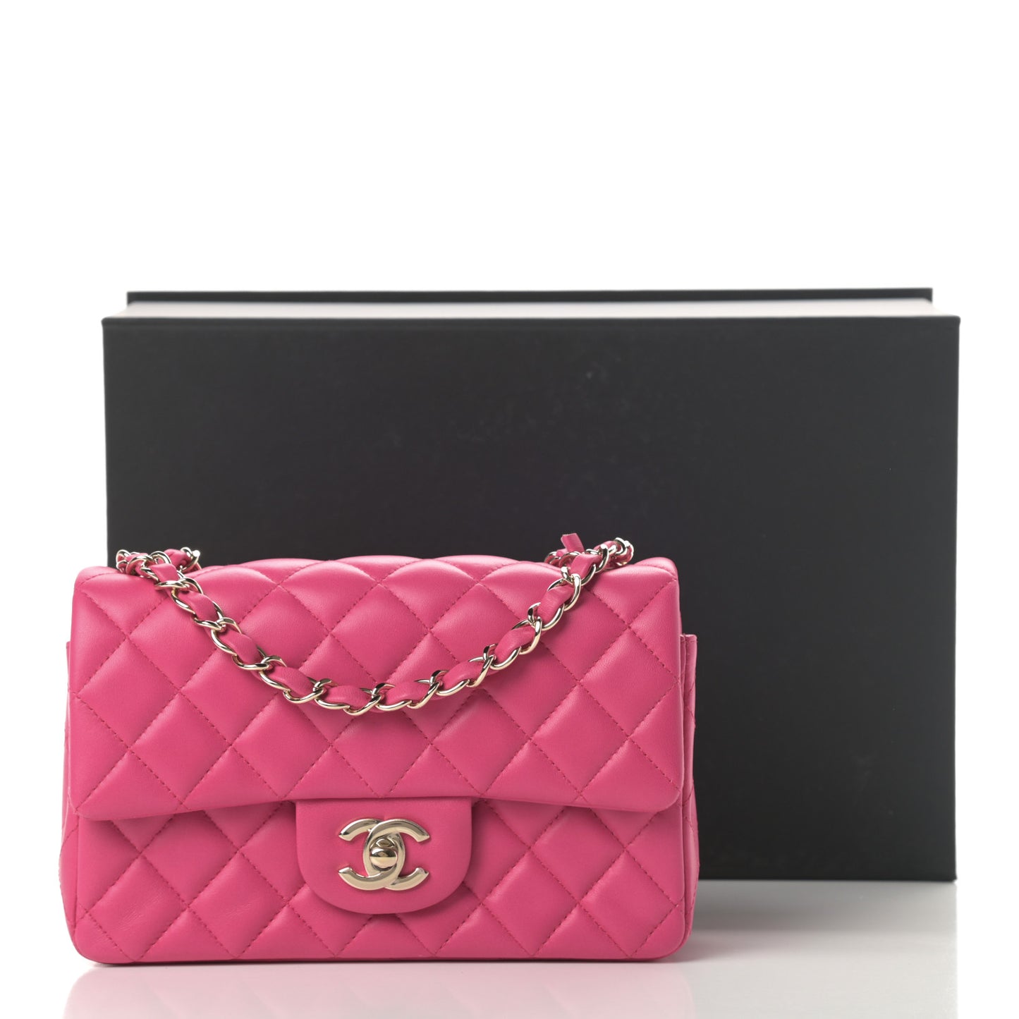 Lambskin Quilted Mini Rectangular Flap Dark Pink