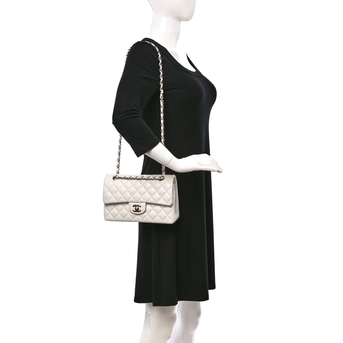 Caviar Quilted Small Double Flap White