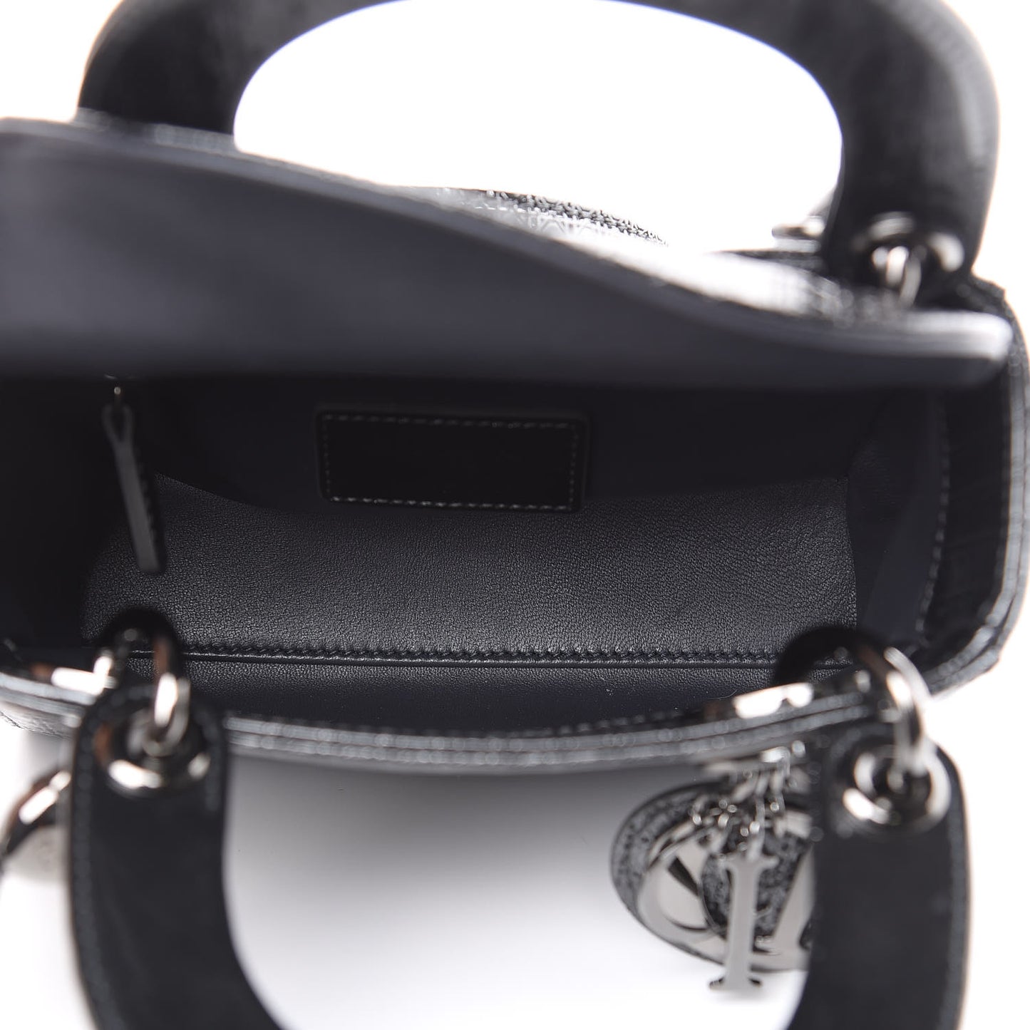 Metallic Patent Micro-Cannage Mini Lady Dior Onyx Black