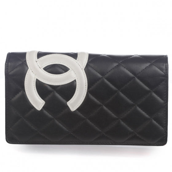 Calfskin Quilted Cambon Quilted Wallet Black White