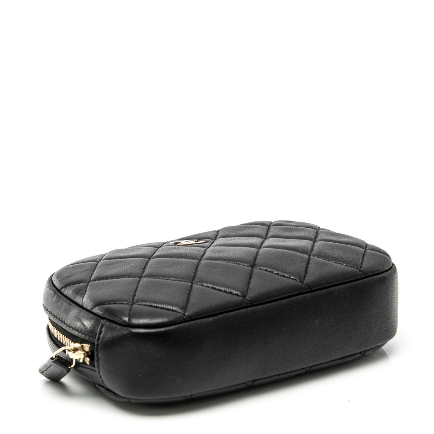 Lambskin Quilted Small Curvy Pouch Cosmetic Case Black