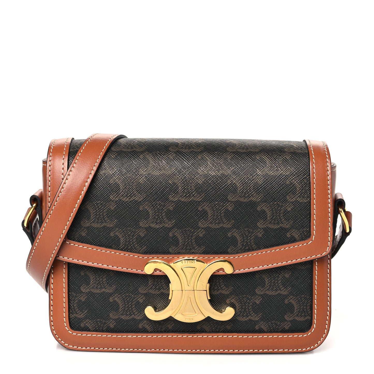 Calfskin Triomphe Canvas Teen Triomphe Bag Tan