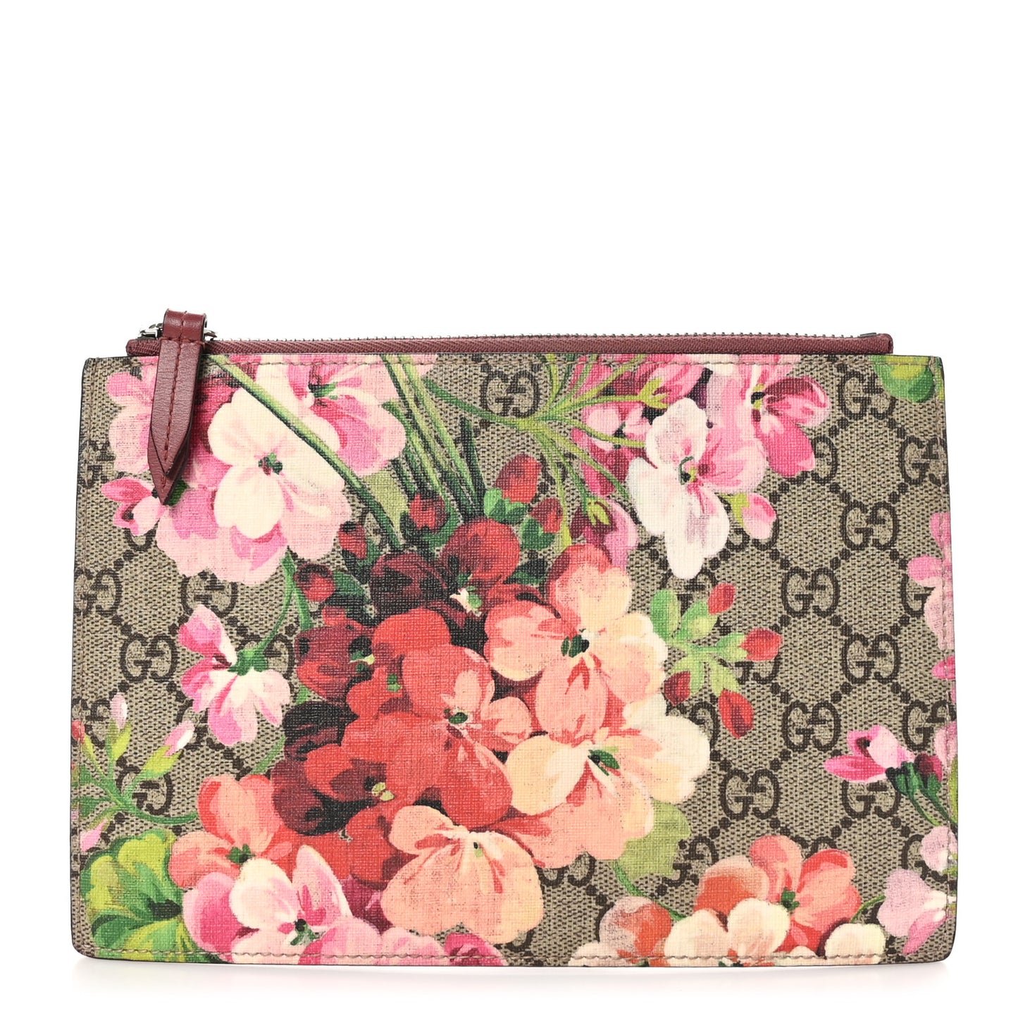 GG Supreme Monogram Blooms Small Zip Pouch Beige Multicolor Dry Rose