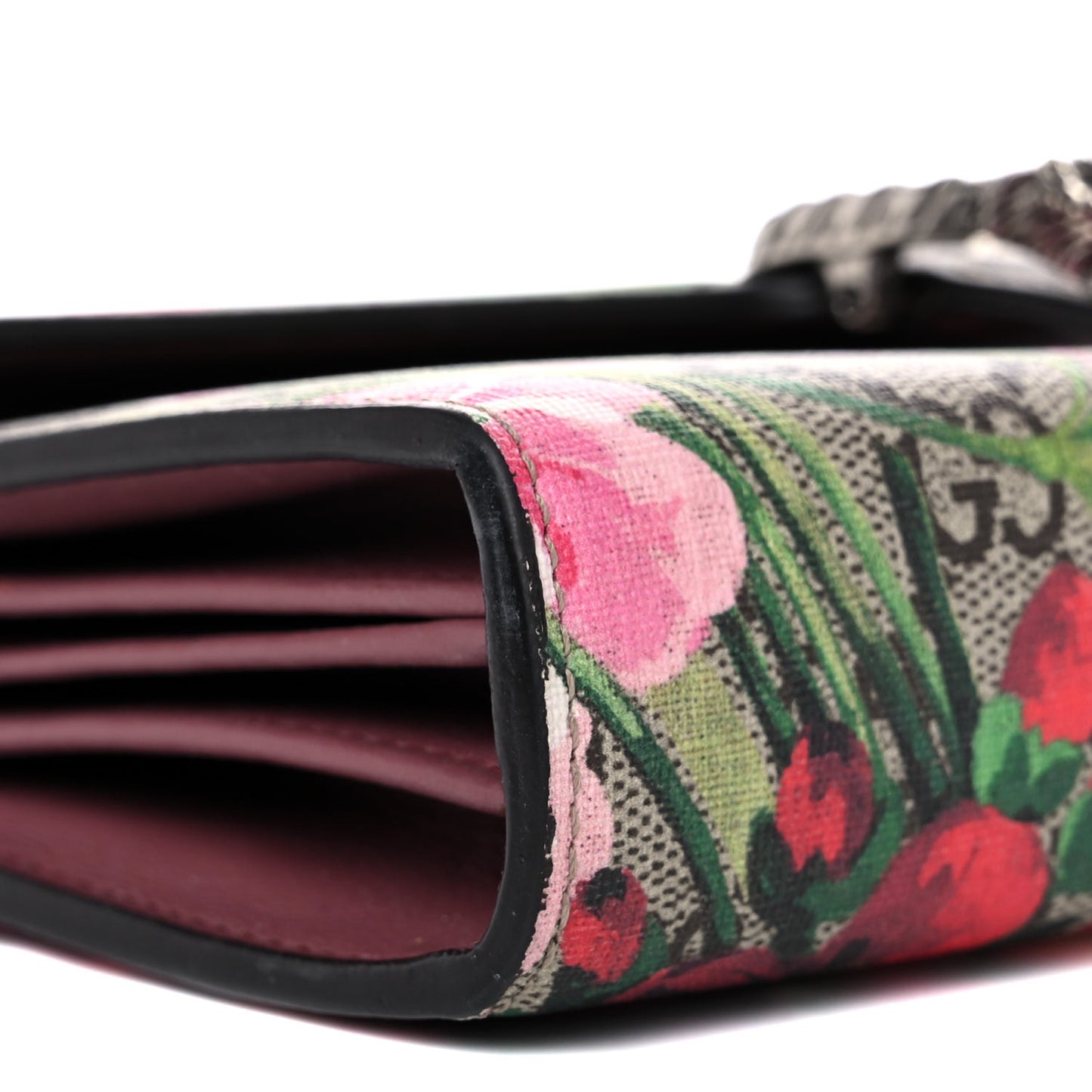 GG Supreme Monogram Blooms Mini Dionysus Chain Wallet Beige Multicolor Dry Rose