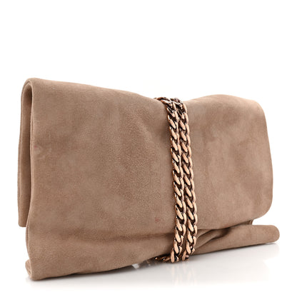 Jimmy Choo Suede Crystal Chandra Chain Clutch Beige 3 of 12