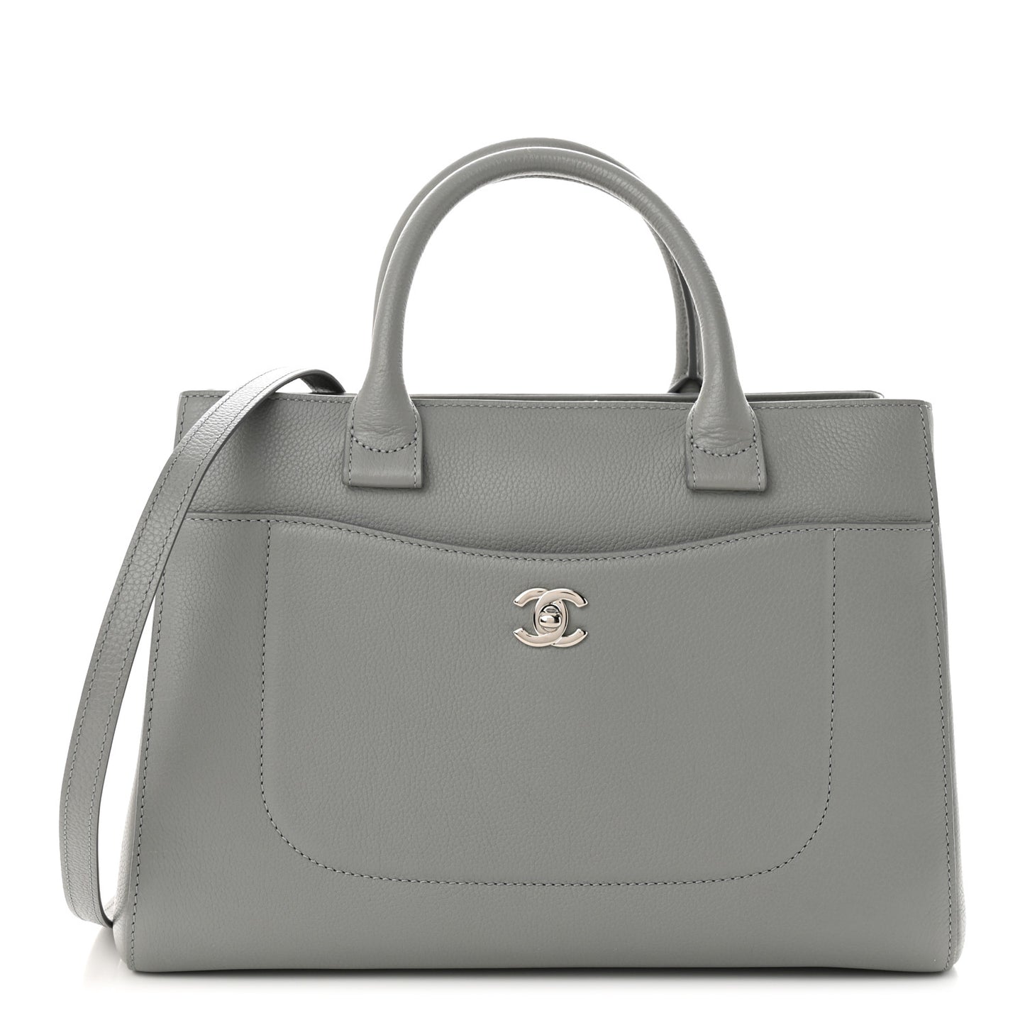Grained Calfskin Small Neo Executive Shopper Tote Grey