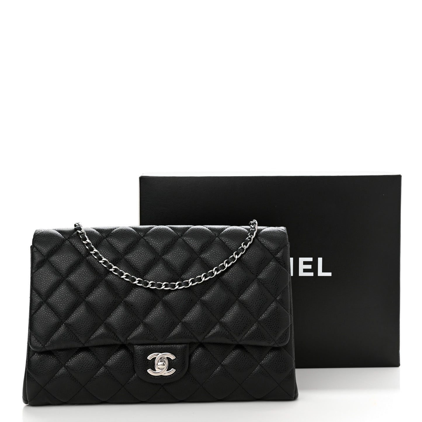 Caviar Quilted Clutch With Chain Flap Black