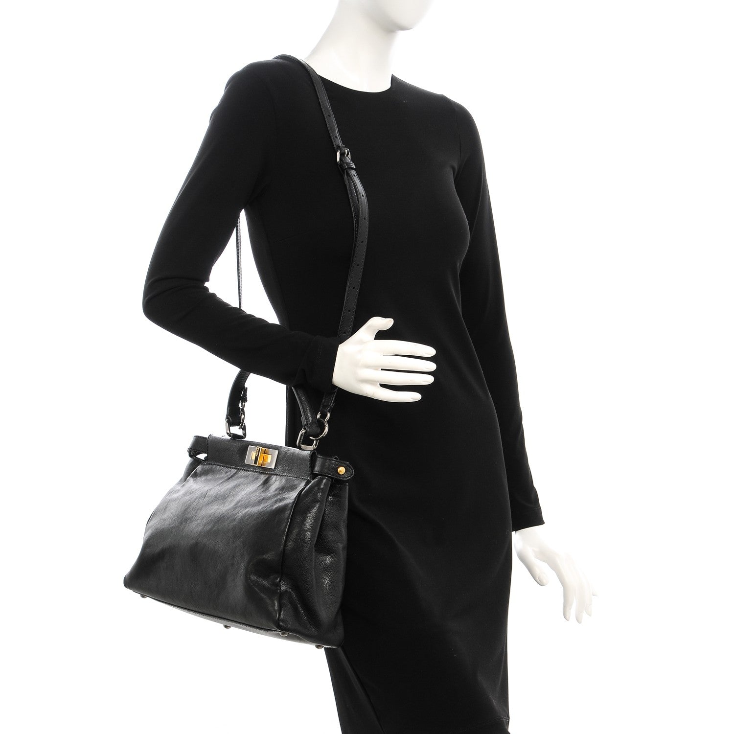Fendi Goatskin Zucca Medium Peekaboo Iconic Satchel Black Tobacco 2 of 6