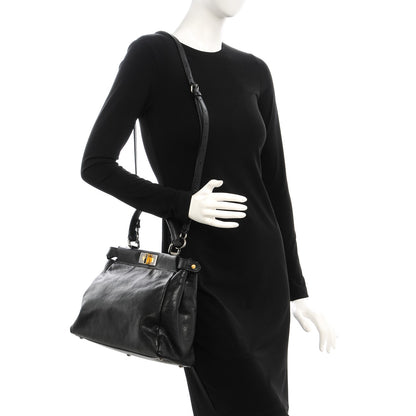 Fendi Goatskin Zucca Medium Peekaboo Iconic Satchel Black Tobacco 2 of 6