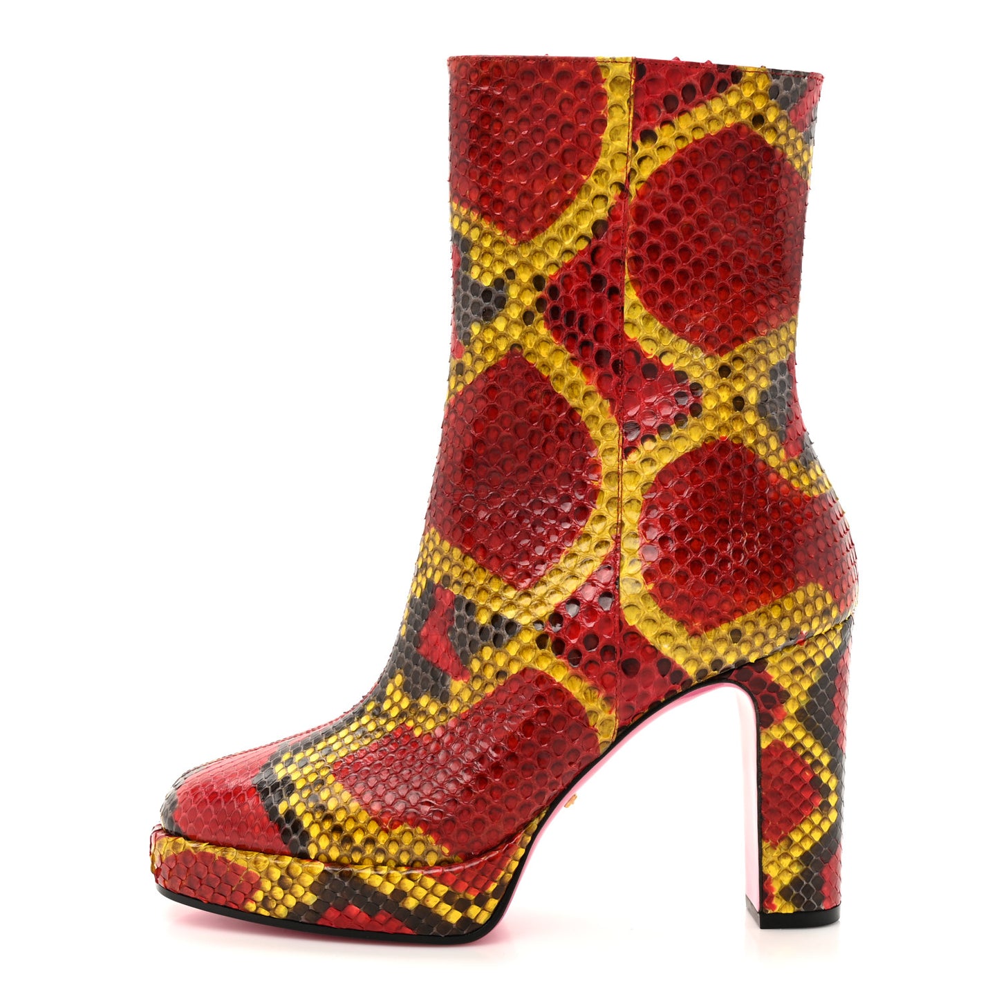 Snakeskin Platform Boots 37 Red Multicolor