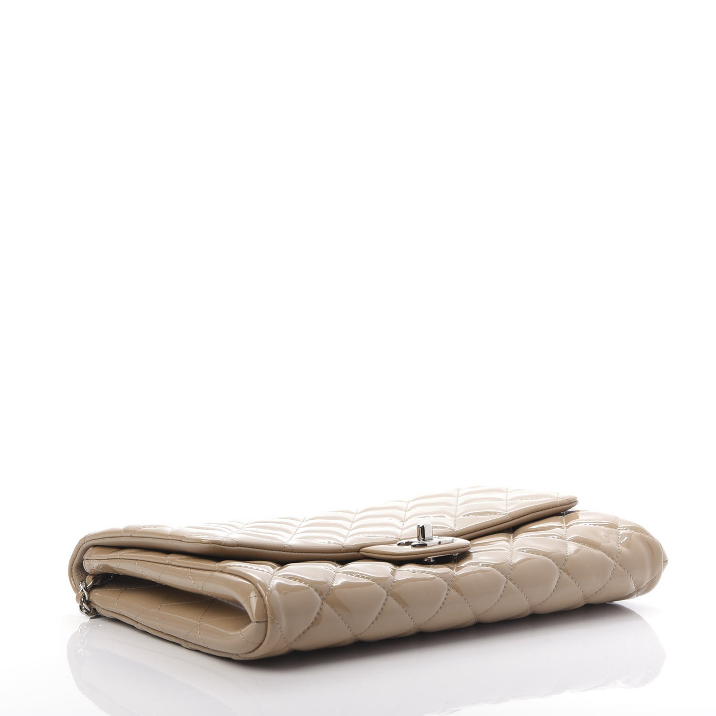 Patent Quilted Clutch with Chain Flap Beige
