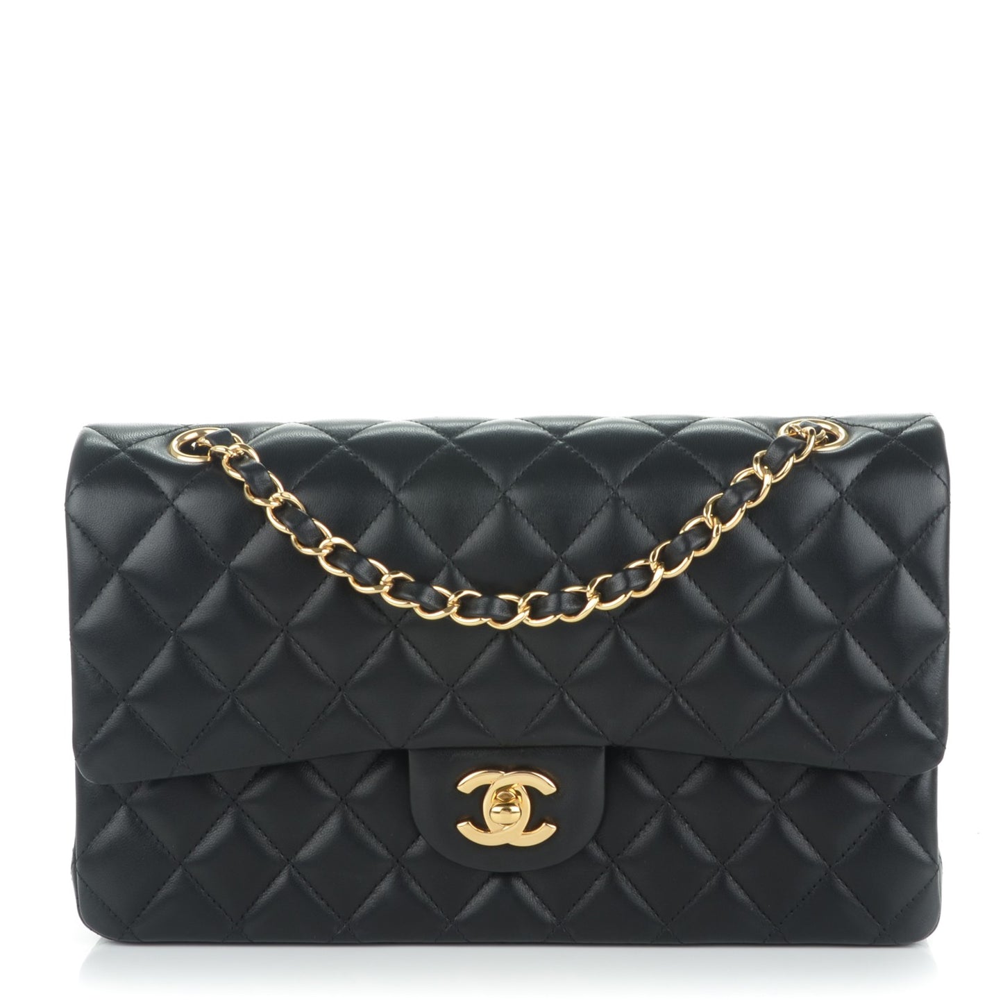 Lambskin Quilted Medium Double Flap Black