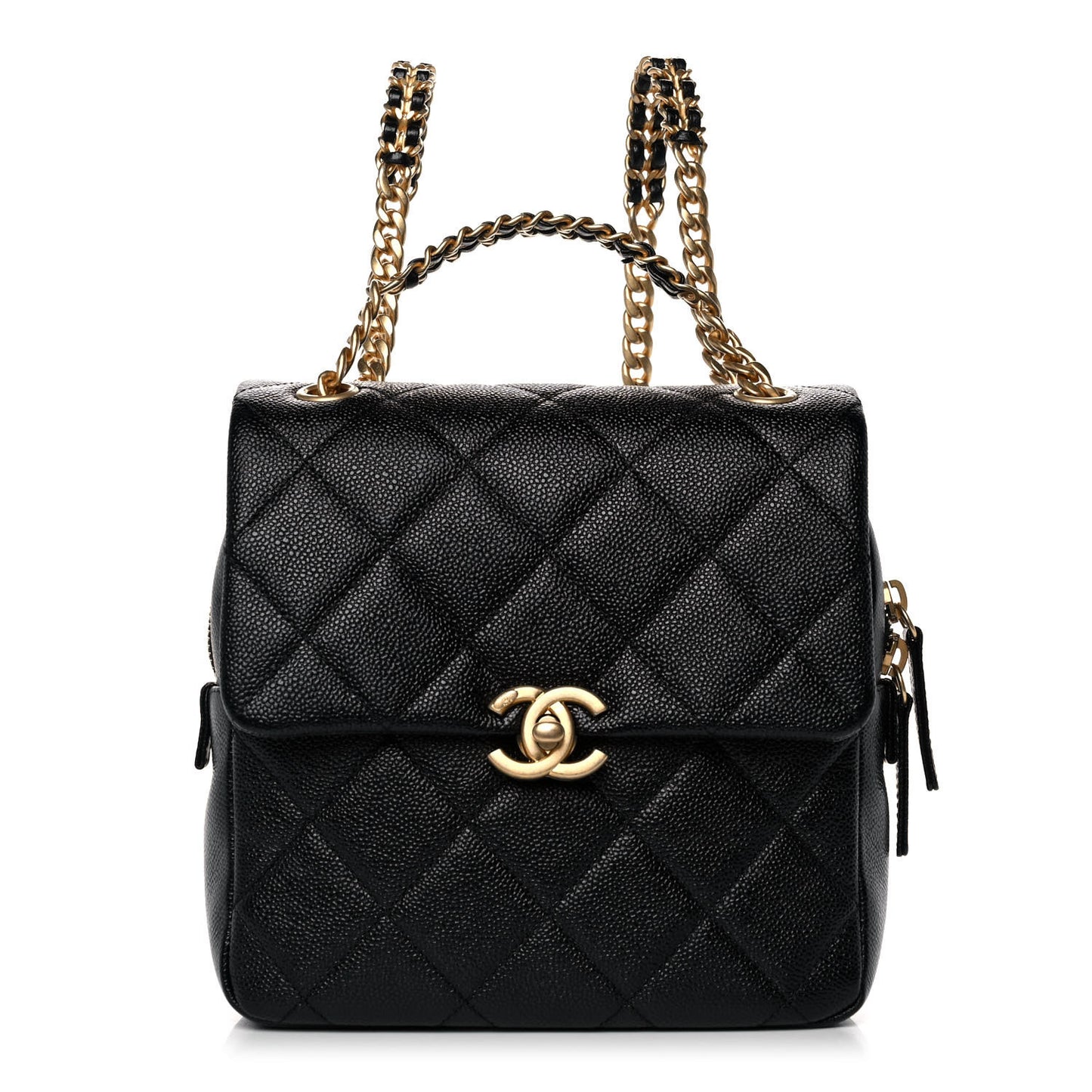 Shiny Caviar Quilted Chain Melody Backpack Black