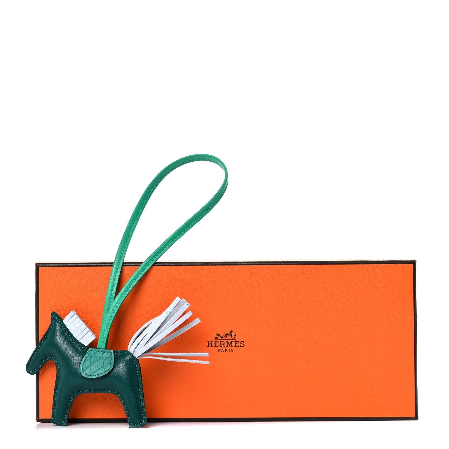 Hermes Milo Lambskin Matte Alligator Touch Grigri Rodeo Horse Bag Charm PM Malachite Menthe Bleu Brume Very Jade 4 of 4