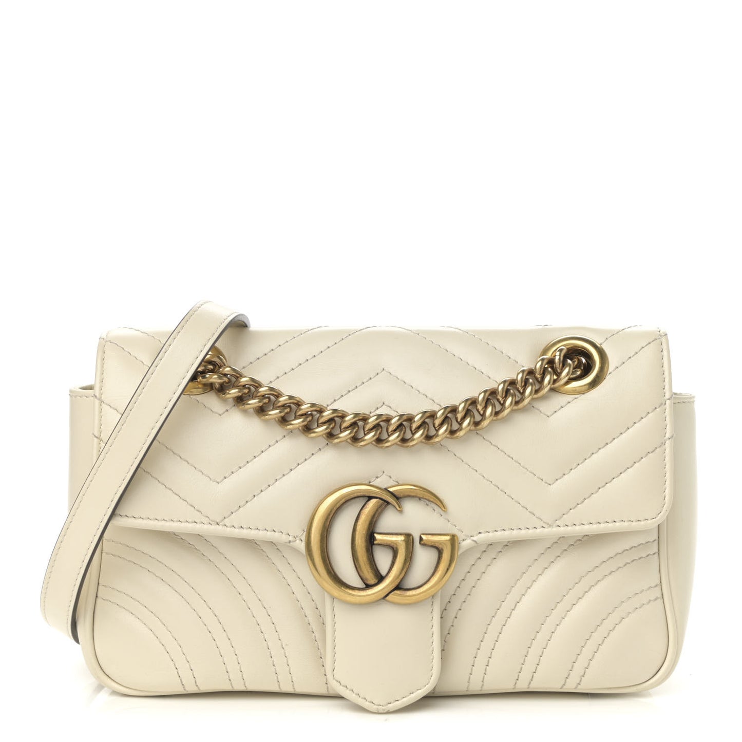 Calfskin Matelasse Mini GG Marmont Shoulder Bag White