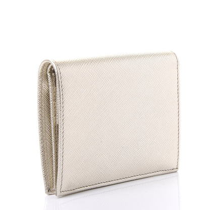 Prada Metallic Saffiano Flap Compact Wallet Pirite 3 of 10