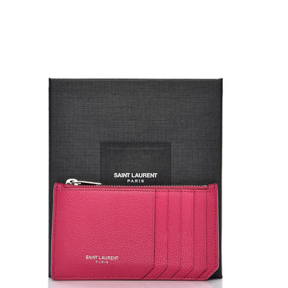 Saint Laurent Grained Calfskin 5 Fragments Zip Pouch Card Holder Bubblegum 8 of 8