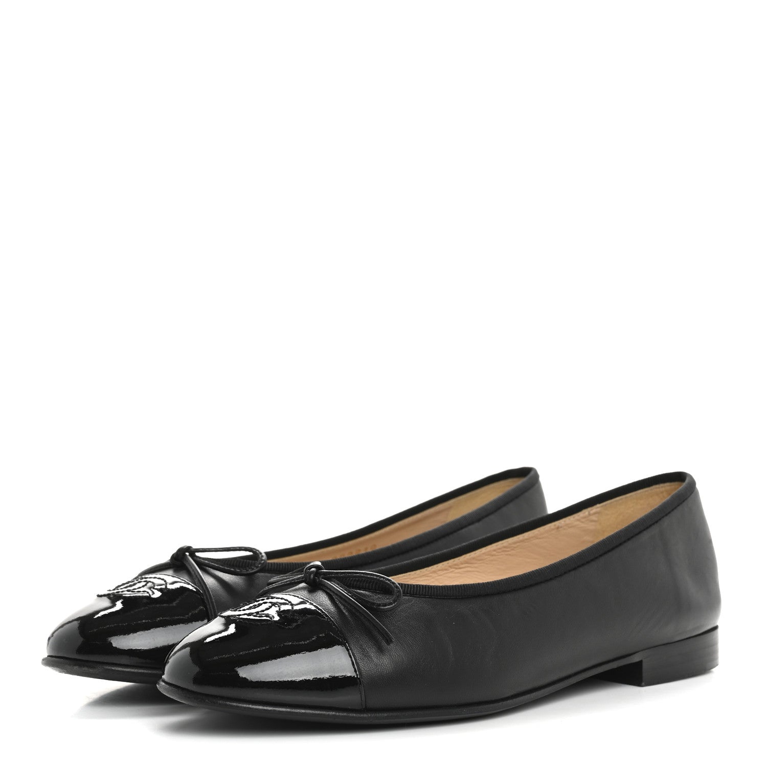 Chanel Lambskin Patent Cap Toe Ballerina Flats 39 Black 4 of 9