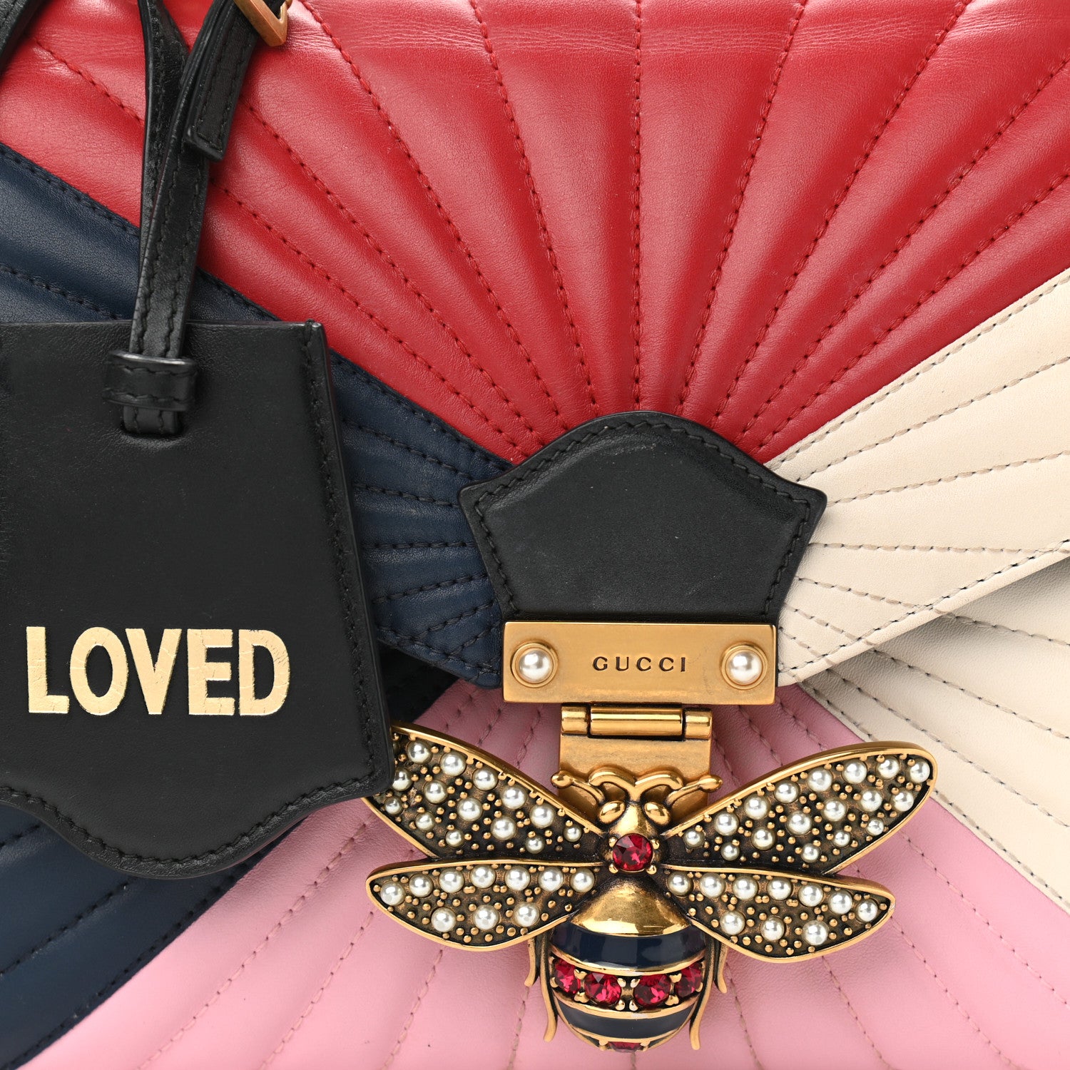 Gucci Calfskin Bamboo Trapuntata Queen Margaret Top Handle Bag Blue Agata Hibiscus Red Mystic White Sugar Pink 11 of 16