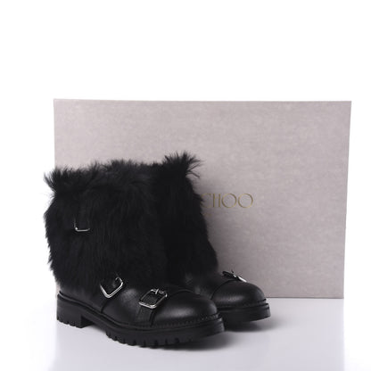 Jimmy Choo Calfskin Shearling Hank Triple Strap Boots 37 Black 9 of 9