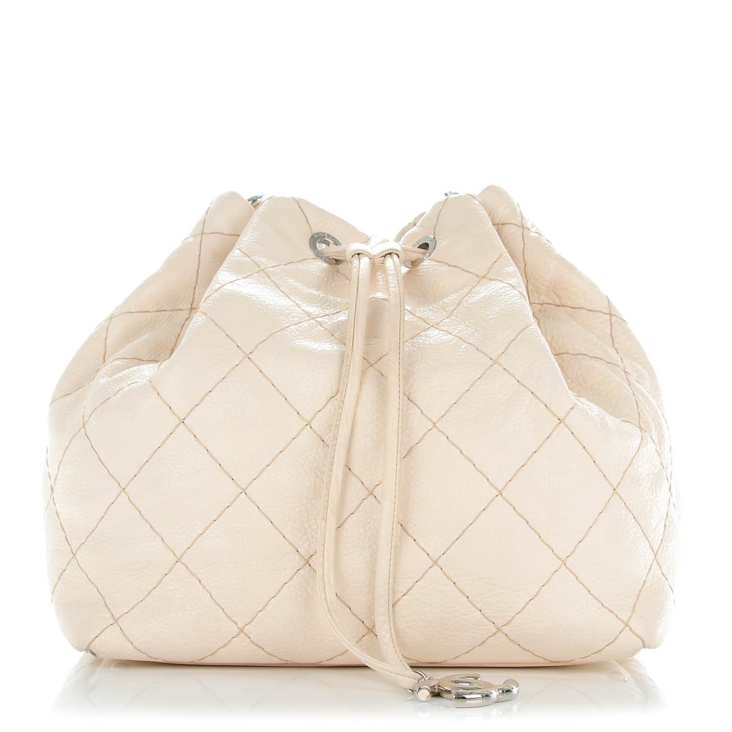 Glazed Calfskin On The Road Drawstring Tote Ivory
