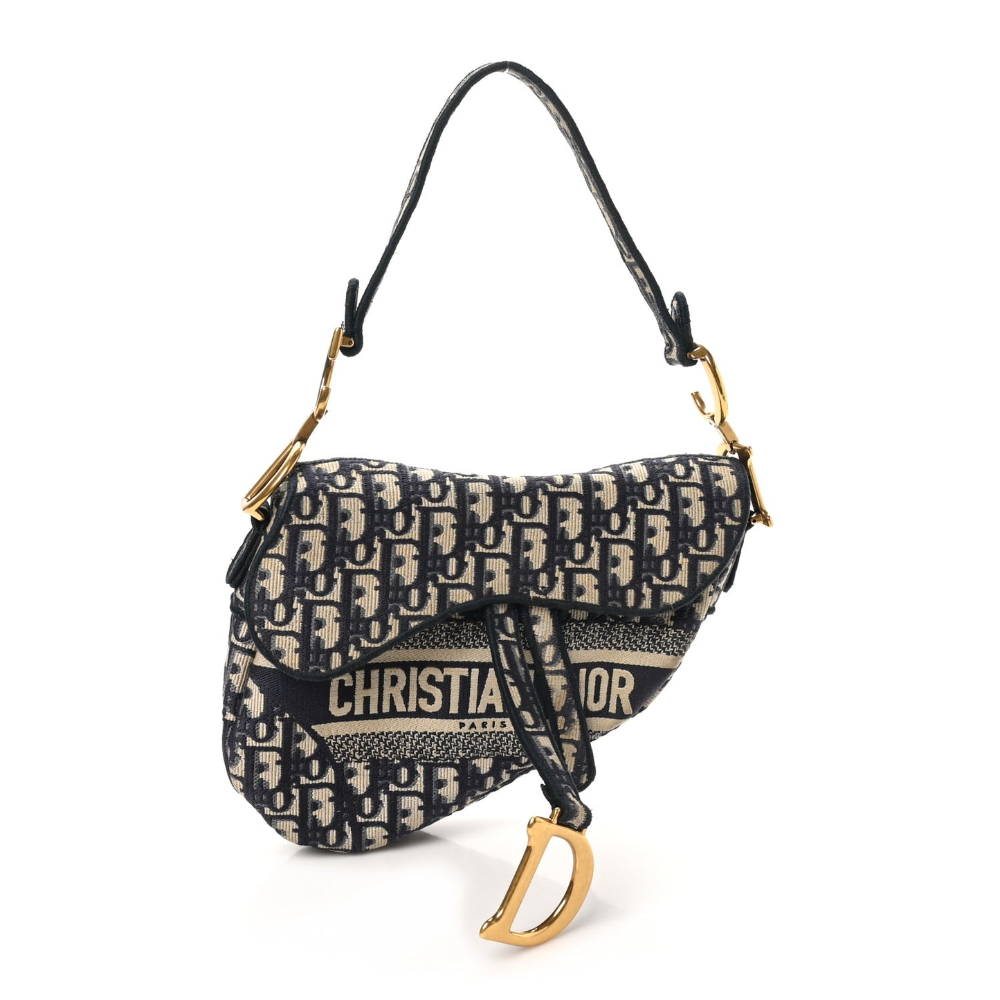 Oblique Embroidered Saddle Bag Blue