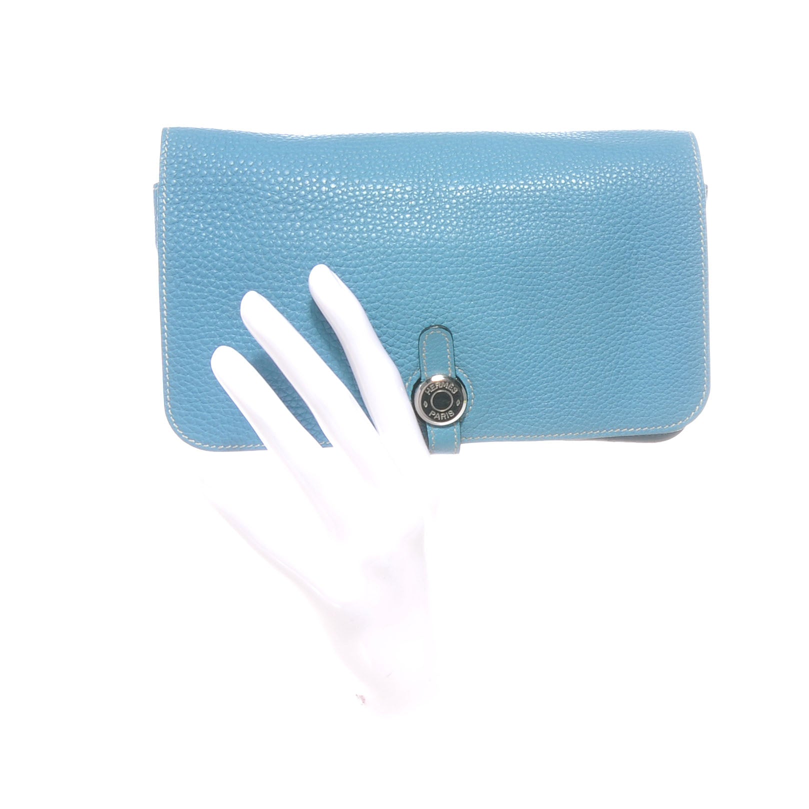 Hermes Taurillon Clemence Dogon Combined Wallet Blue Jean 57171