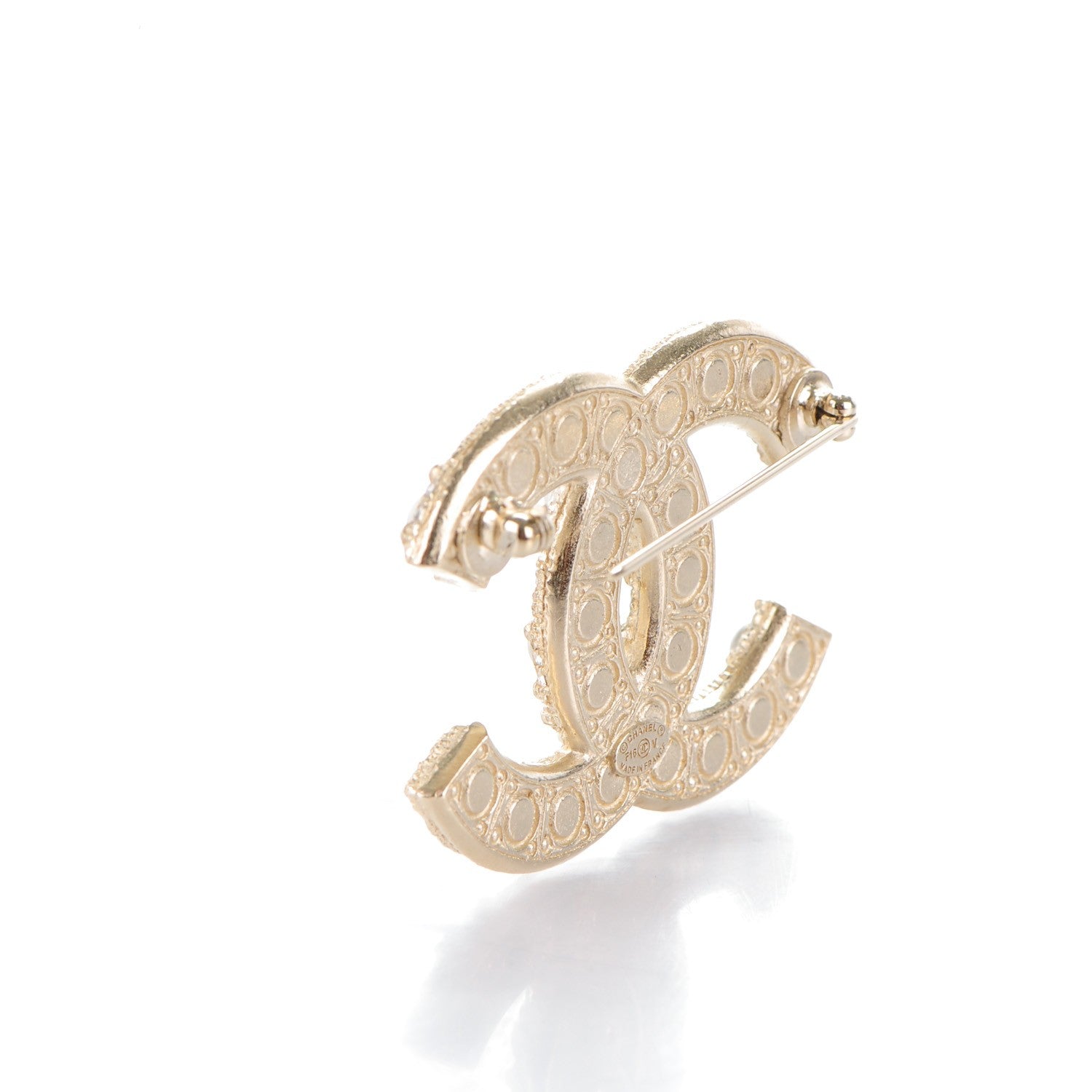 Chanel Metal Crystal Graduated Pearl CC Brooch Gold 3 of 4