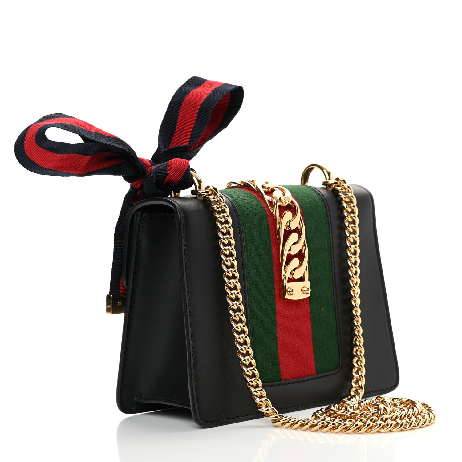 Gucci Calfskin Mini Sylvie Chain Shoulder Bag Black 3 of 15