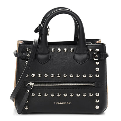 Burberry Pebbled Calfskin House Check Studded Baby Banner Tote Black 1 of 8