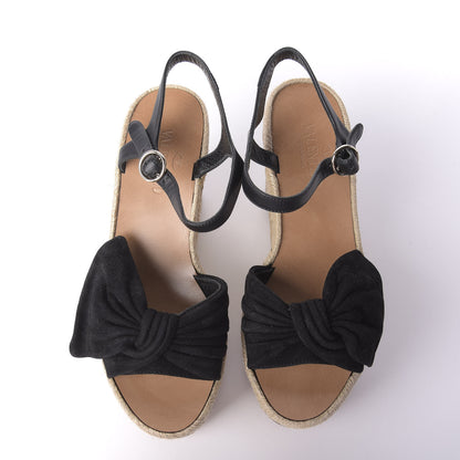 Valentino Garavani Suede Calfskin Tropical Bow Espadrille Platform Wedge Sandals 36 Black 6 of 12
