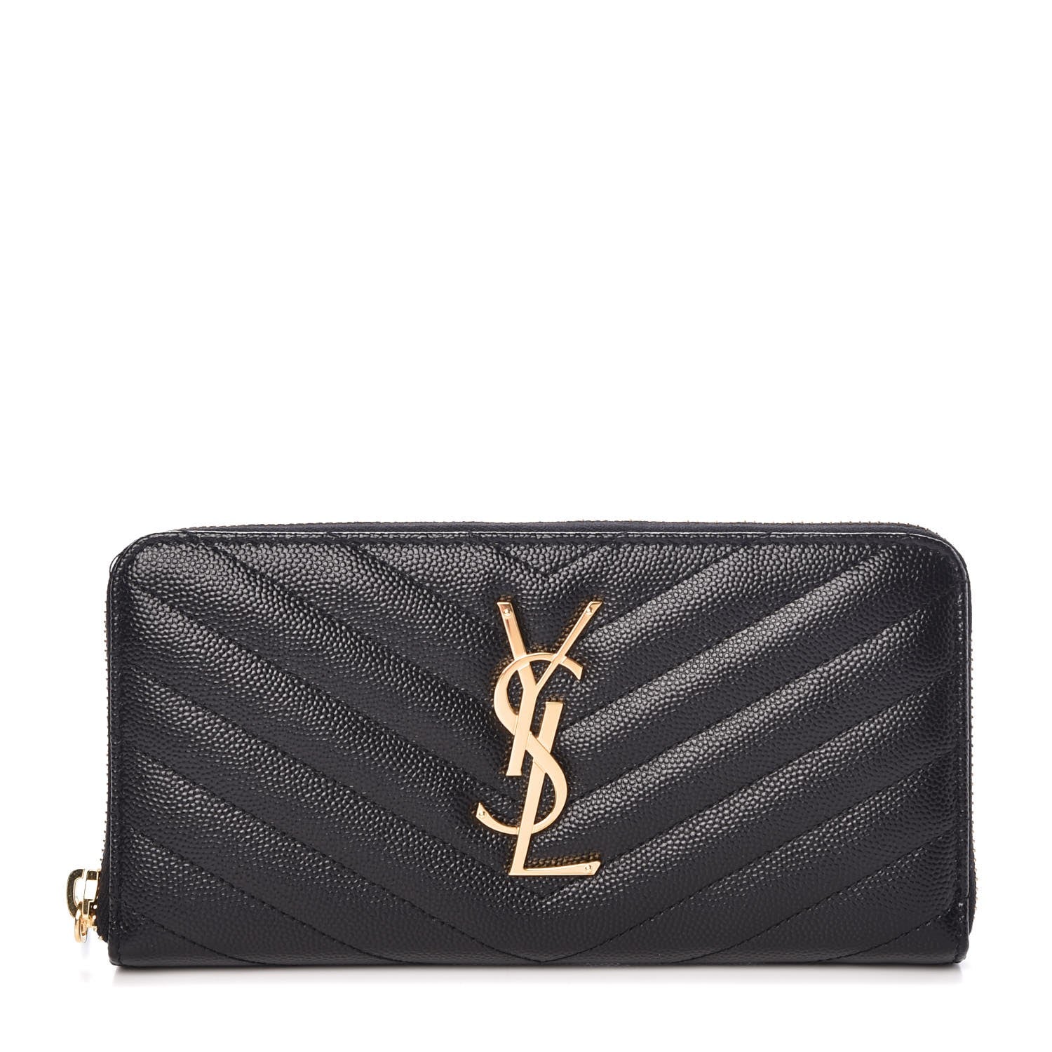 Saint Laurent Grain De Poudre Matelasse Chevron Monogram Zip Around Wallet Black 1 of 7