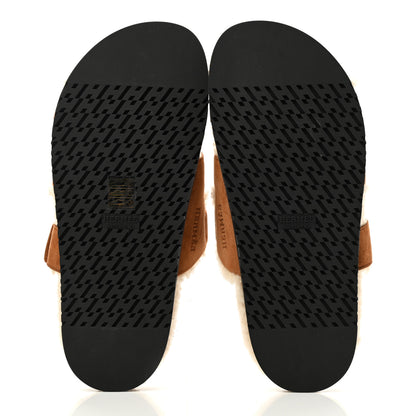 Hermes Suede Goatskin Woolskin Womens Chypre Sandals 39 Brun Fume Ecru 5 of 8