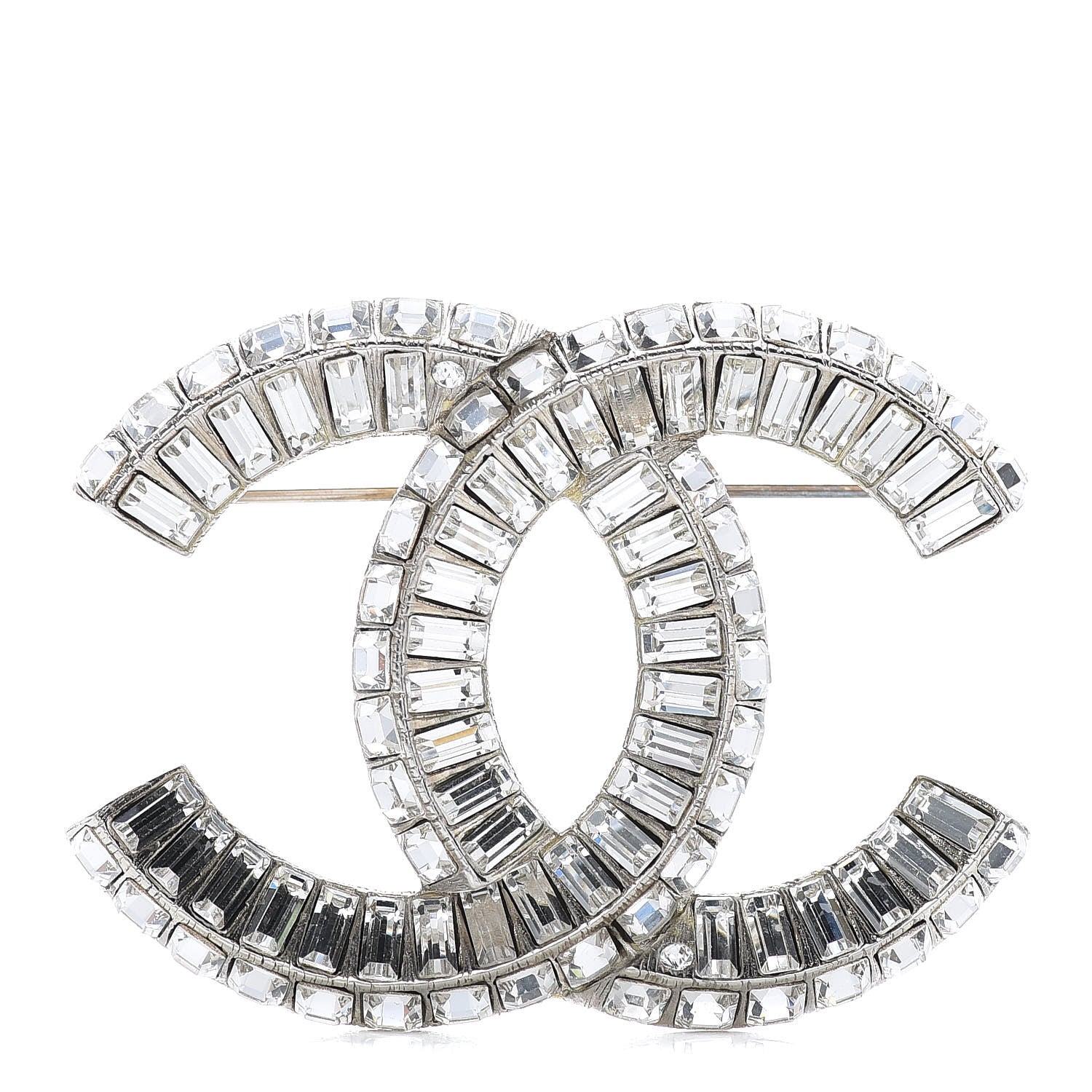 Chanel Baguette Crystal CC Brooch Silver 1 of 5
