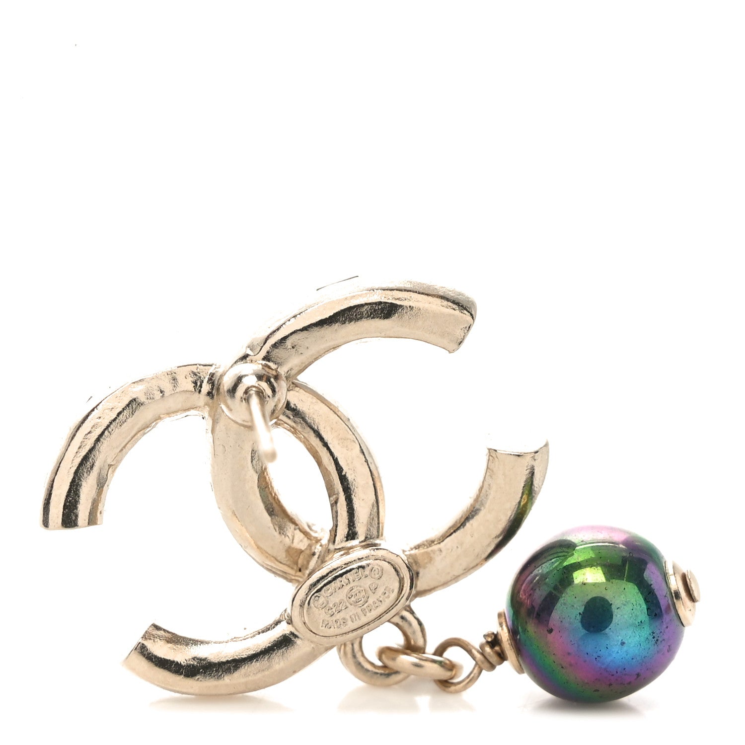 Chanel Crystal Pearl CC Drop Earrings Gold Purple Grey 4 of 4