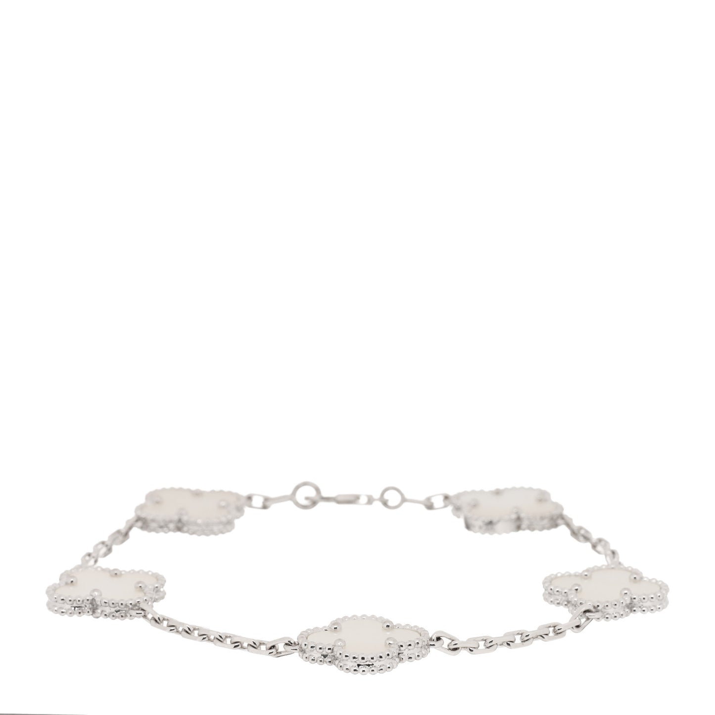 18K White Gold Mother of Pearl 5 Motifs Vintage Alhambra Bracelet