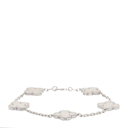 Van Cleef & Arpels 18K White Gold Mother of Pearl 5 Motifs Vintage Alhambra Bracelet 1 of 4