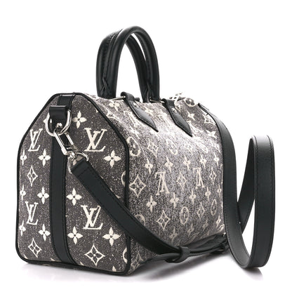 Louis Vuitton Denim Monogram Jacquard Speedy Bandouliere 25 Black 3 of 11